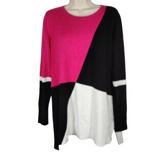 Cato Pink Black White Colorblock Knit Top Sweater Women Size L Long Sleeve